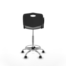 Taburete Robledo giratorio plástico negro brazo con pala diestros base cromada ruedas nailon 50mm