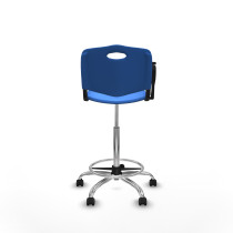 Taburete Robledo giratorio plástico azul brazo con pala diestros base cromada ruedas engomadas 50mm
