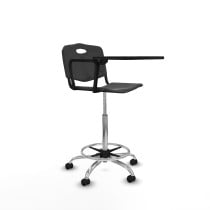 Taburete Robledo giratorio plástico negro brazo con pala diestros base cromada ruedas engomadas 50mm