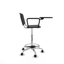Taburete Robledo giratorio plástico negro brazo con pala diestros base cromada ruedas engomadas 50mm