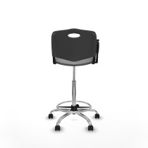 Taburete Robledo giratorio plástico gris oscuro brazo con pala diestros base cromada ruedas engomadas 50mm