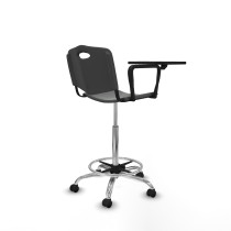 Taburete Robledo giratorio plástico gris oscuro brazo con pala diestros base cromada ruedas engomadas 50mm