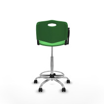 Taburete Robledo giratorio plástico verde brazo con pala diestros base cromada ruedas nailon 50mm