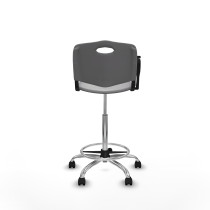 Taburete Robledo giratorio plástico gris claro brazo con pala diestros base cromada ruedas nailon 50mm