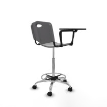Taburete Robledo giratorio plástico gris claro brazo con pala diestros base cromada ruedas nailon 50mm