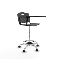 Taburete Robledo giratorio plástico gris oscuro brazo con pala diestros base cromada ruedas nailon 50mm