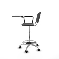 Taburete Robledo giratorio plástico gris oscuro brazo con pala diestros base cromada ruedas nailon 50mm