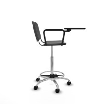 Taburete Robledo giratorio plástico gris oscuro brazo con pala diestros base cromada ruedas nailon 50mm