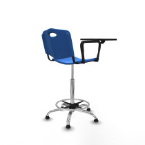 Taburete Robledo giratorio plástico azul brazo con pala diestros base cromada topes