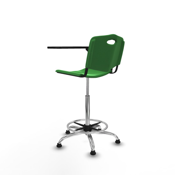 Taburete Robledo giratorio plástico verde brazo con pala diestros base cromada topes