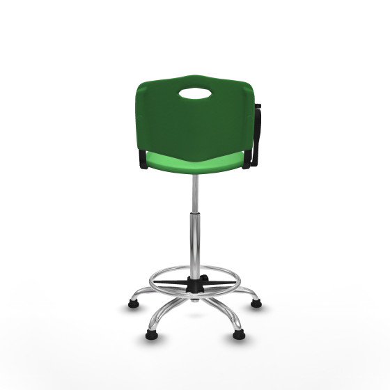 Taburete Robledo giratorio plástico verde brazo con pala diestros base cromada topes