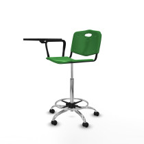 Taburete Robledo giratorio plástico verde brazo con pala diestros base cromada ruedas autofrenantes 50mm