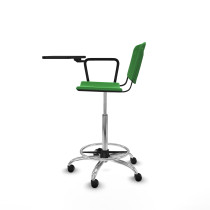 Taburete Robledo giratorio plástico verde brazo con pala diestros base cromada ruedas autofrenantes 50mm