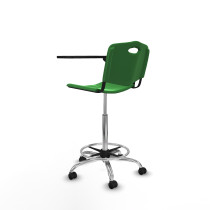 Taburete Robledo giratorio plástico verde brazo con pala diestros base cromada ruedas autofrenantes 50mm