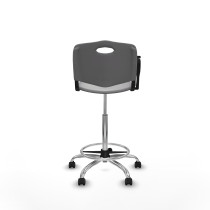 Taburete Robledo giratorio plástico gris claro brazo con pala diestros base cromada ruedas autofrenantes 50mm