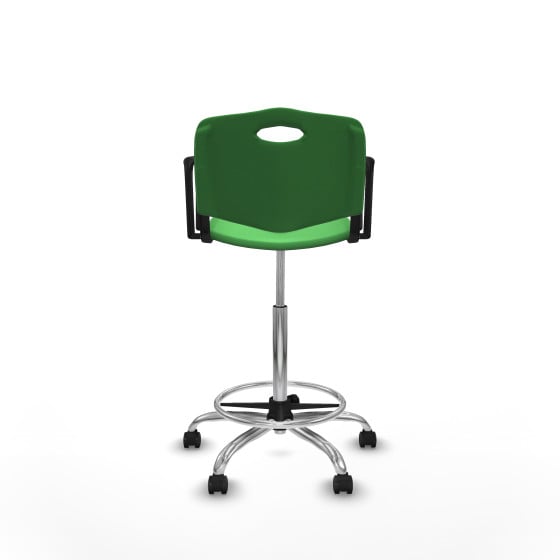 Taburete Robledo giratorio plástico verde brazos fijos base cromada ruedas engomadas 50mm