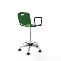 Taburete Robledo giratorio plástico verde brazos fijos base cromada ruedas engomadas 50mm