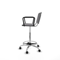 Taburete Robledo giratorio plástico gris claro brazos fijos base cromada ruedas engomadas 50mm