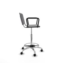 Taburete Robledo giratorio plástico gris claro brazos fijos base cromada ruedas engomadas 50mm