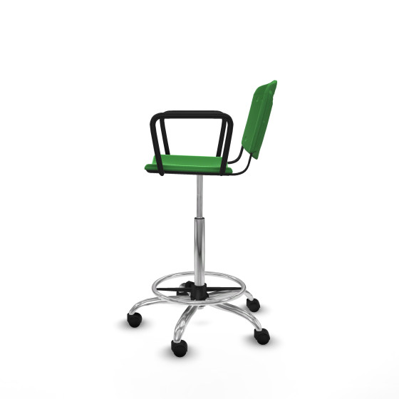 Taburete Robledo giratorio plástico verde brazos fijos base cromada ruedas nailon 50mm