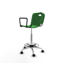 Taburete Robledo giratorio plástico verde brazos fijos base cromada ruedas nailon 50mm
