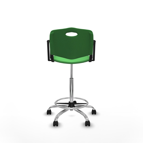 Taburete Robledo giratorio plástico verde brazos fijos base cromada ruedas nailon 50mm
