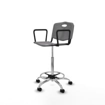Taburete Robledo giratorio plástico gris claro brazos fijos base cromada ruedas nailon 50mm