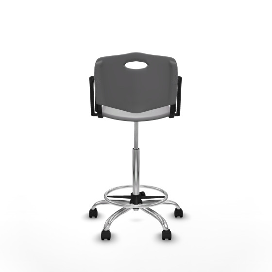 Taburete Robledo giratorio plástico gris claro brazos fijos base cromada ruedas nailon 50mm