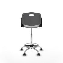 Taburete Robledo giratorio plástico gris claro brazos fijos base cromada ruedas nailon 50mm