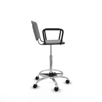 Taburete Robledo giratorio plástico gris claro brazos fijos base cromada ruedas nailon 50mm