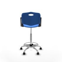 Taburete Robledo giratorio plástico azul brazos fijos base cromada ruedas nailon 50mm