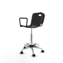 Taburete Robledo giratorio plástico negro brazos fijos base cromada ruedas nailon 50mm