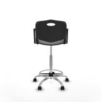 Taburete Robledo giratorio plástico negro brazos fijos base cromada ruedas nailon 50mm