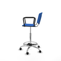 Taburete Robledo giratorio plástico azul brazos fijos base cromada ruedas engomadas 50mm