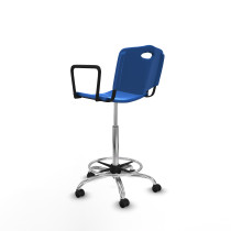 Taburete Robledo giratorio plástico azul brazos fijos base cromada ruedas engomadas 50mm
