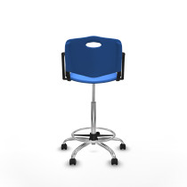 Taburete Robledo giratorio plástico azul brazos fijos base cromada ruedas engomadas 50mm