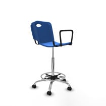 Taburete Robledo giratorio plástico azul brazos fijos base cromada ruedas engomadas 50mm