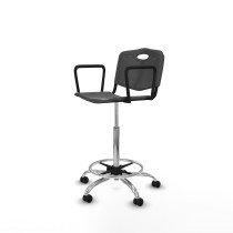 Taburete Robledo giratorio plástico gris oscuro brazos fijos base cromada ruedas engomadas 50mm