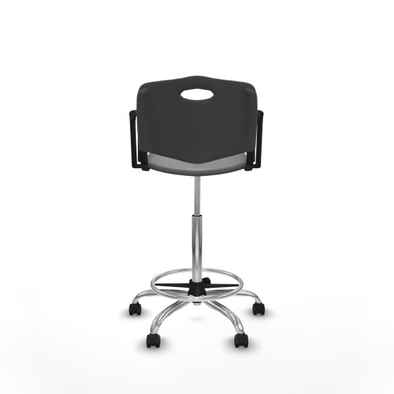 Taburete Robledo giratorio plástico gris oscuro brazos fijos base cromada ruedas engomadas 50mm