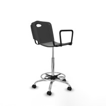 Taburete Robledo giratorio plástico gris oscuro brazos fijos base cromada ruedas engomadas 50mm