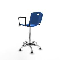 Taburete Robledo giratorio plástico azul brazos fijos base cromada topes
