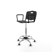 Taburete Robledo giratorio plástico negro brazos fijos base cromada topes