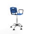 Taburete Robledo giratorio plástico azul brazos fijos base cromada ruedas autofrenantes 50mm