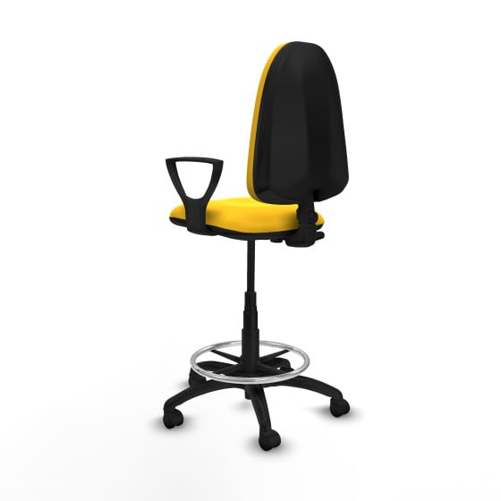 Taburete Aýna CP similpiel amarillo brazos fijos base poliamida ruedas nailon 50mm