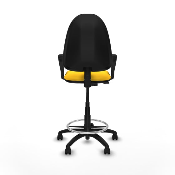 Taburete Aýna CP similpiel amarillo brazos fijos base poliamida ruedas nailon 50mm