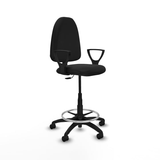 Taburete Aýna CP similpiel negro brazos fijos base poliamida ruedas nailon 50mm