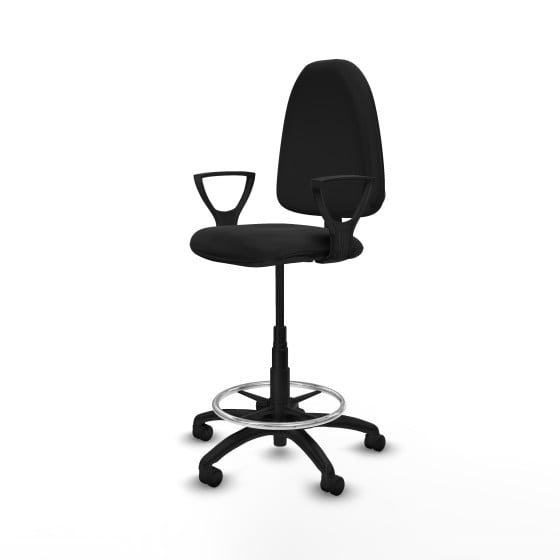 Taburete Aýna CP similpiel negro brazos fijos base poliamida ruedas nailon 50mm