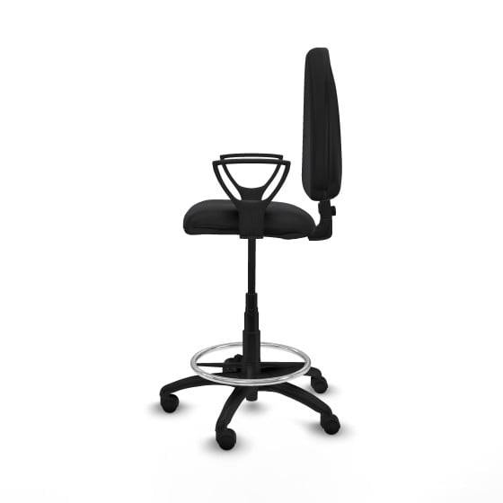 Taburete Aýna CP similpiel negro brazos fijos base poliamida ruedas nailon 50mm