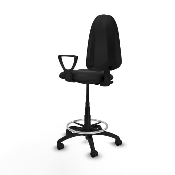 Taburete Aýna CP similpiel negro brazos fijos base poliamida ruedas nailon 50mm