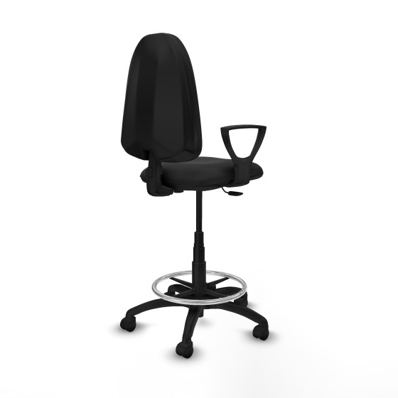 Taburete Aýna CP similpiel negro brazos fijos base poliamida ruedas nailon 50mm
